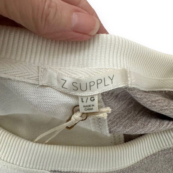 Z Supply Sweatshirt Esme Color Block Long Sleeve Top Bone Taupe Brushed Jersey L - Picture 9 of 13